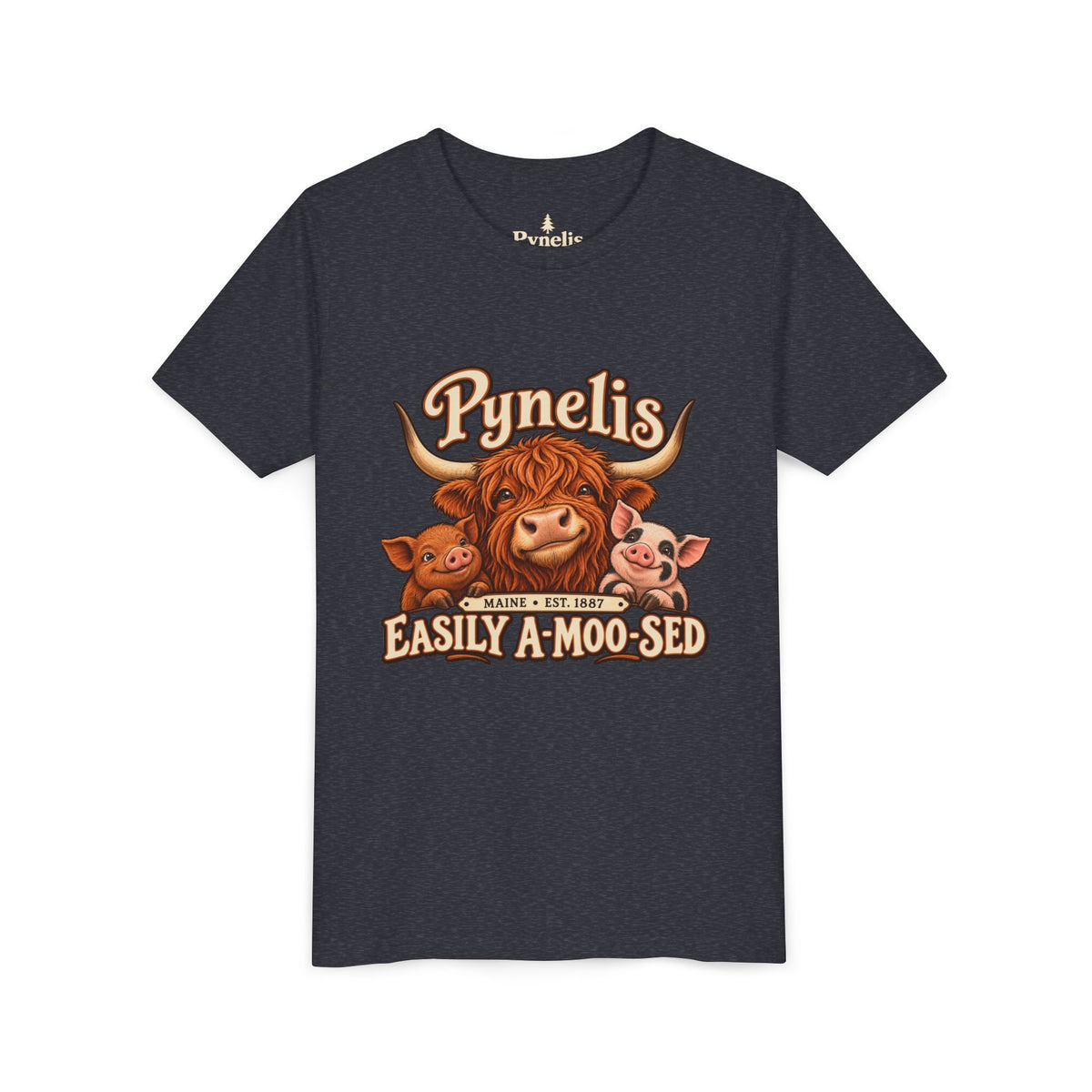 Youth Tee - "Pynelis Easily A-Moo-Sed" Funny Cow & Pig Farm Animal Shirt
