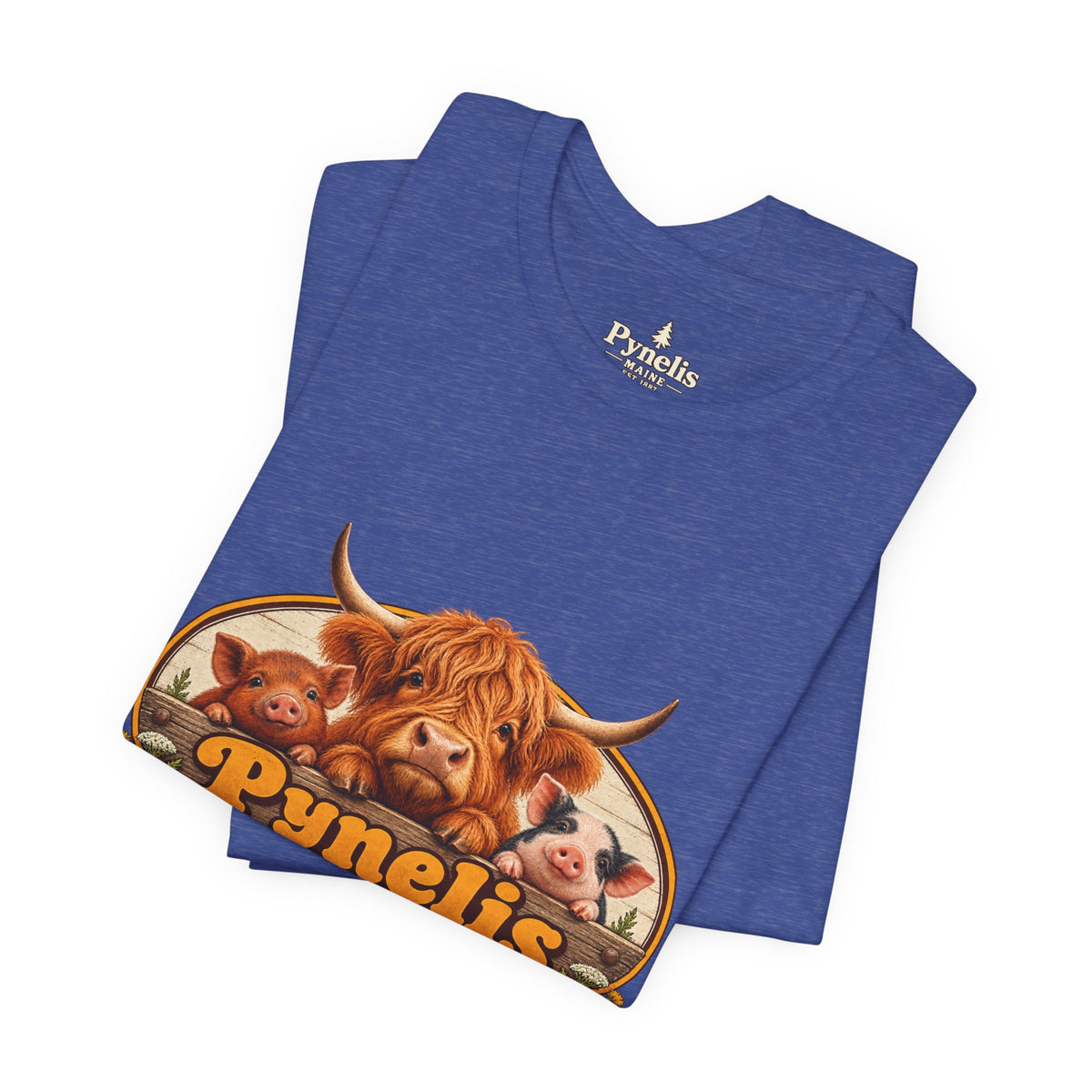 Highland Cow Farm T-Shirt — “Pynelis” Vintage Rustic Livestock Tee