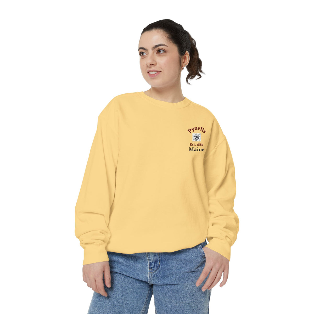 Crewneck Sweatshirt — Pynelis Maine Est 1887 Highland Graphic