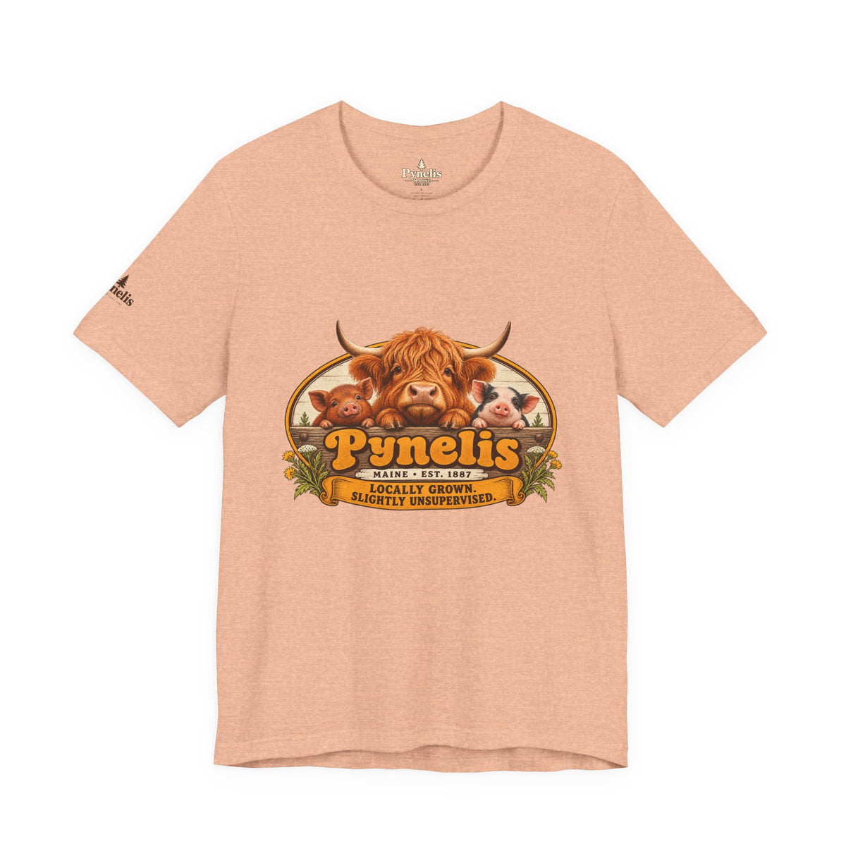 Highland Cow Farm T-Shirt — “Pynelis” Vintage Rustic Livestock Tee