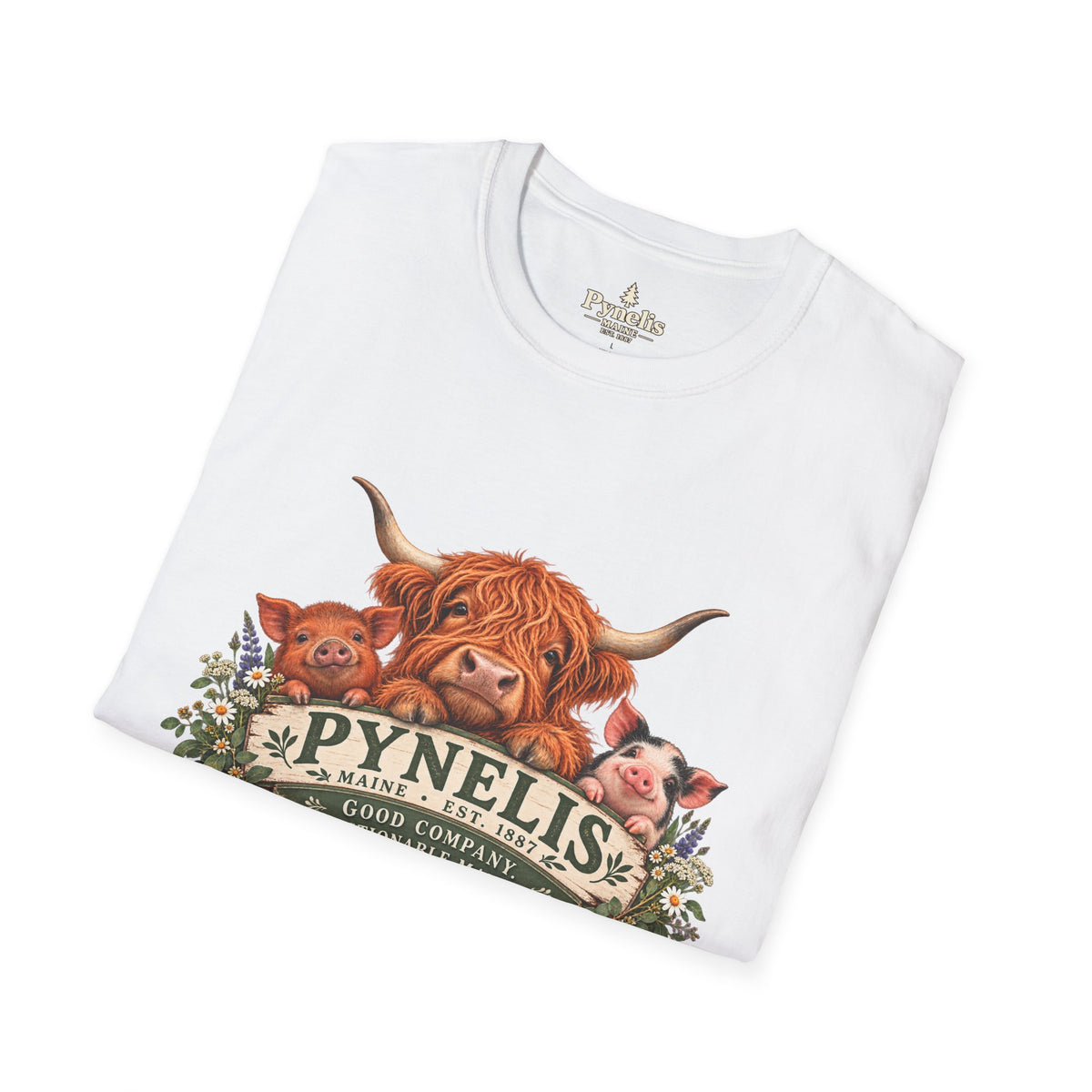 Highland Cow Family T-Shirt — "Pynelis" Floral Farm Animal Tee