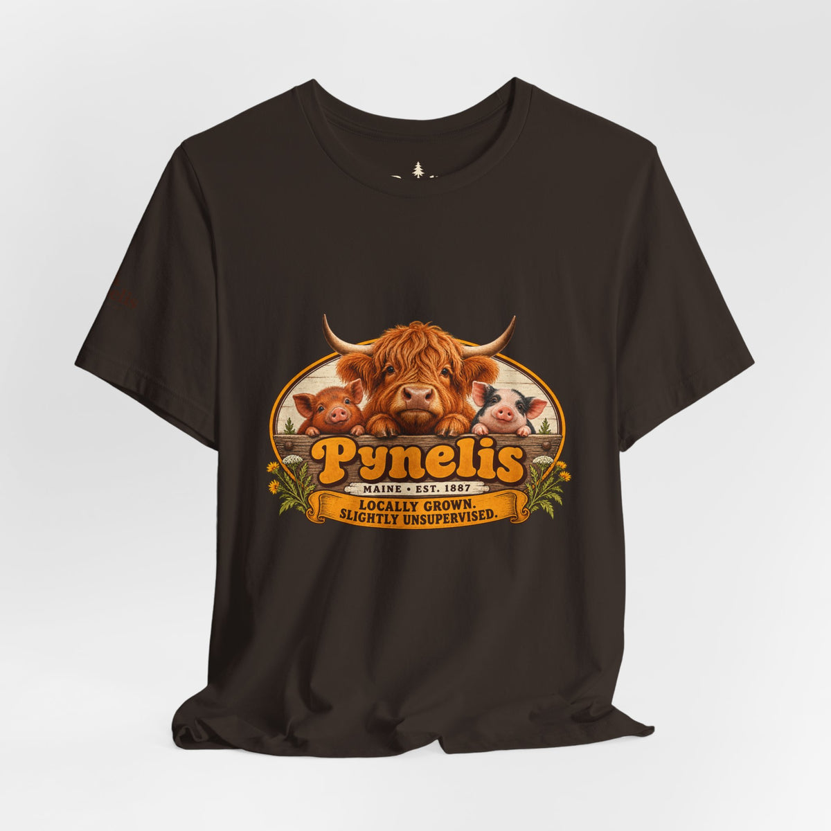 Highland Cow Farm T-Shirt — “Pynelis” Vintage Rustic Livestock Tee