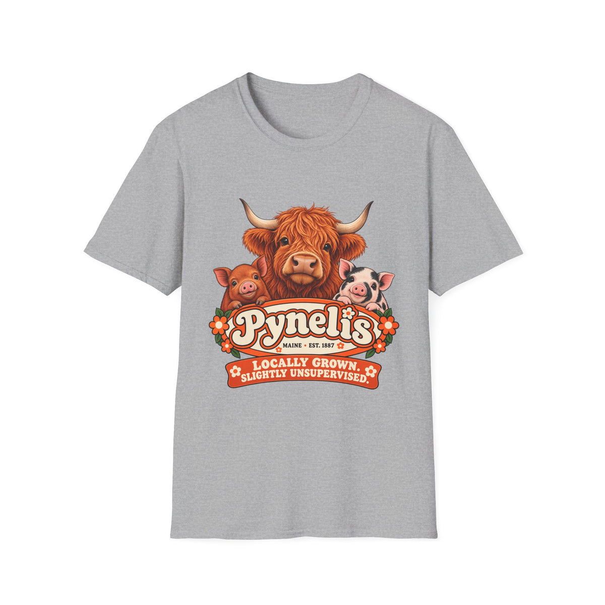 T-Shirt — 'Pynelis' Farm Animals Graphic Tee: Locally Grown, Slightly Unsurprised