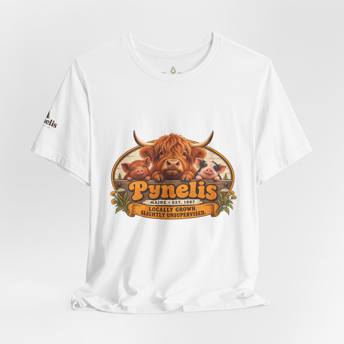 Highland Cow Farm T-Shirt — “Pynelis” Vintage Rustic Livestock Tee