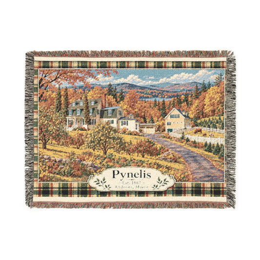 Plaid Woven Blanket — Autumn Village Tapestry Throw (Cozy Pynelis Landscape)
