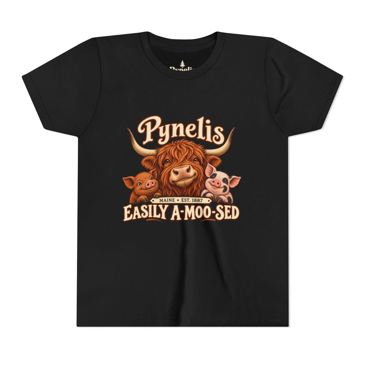 Youth Tee - "Pynelis Easily A-Moo-Sed" Funny Cow & Pig Farm Animal Shirt