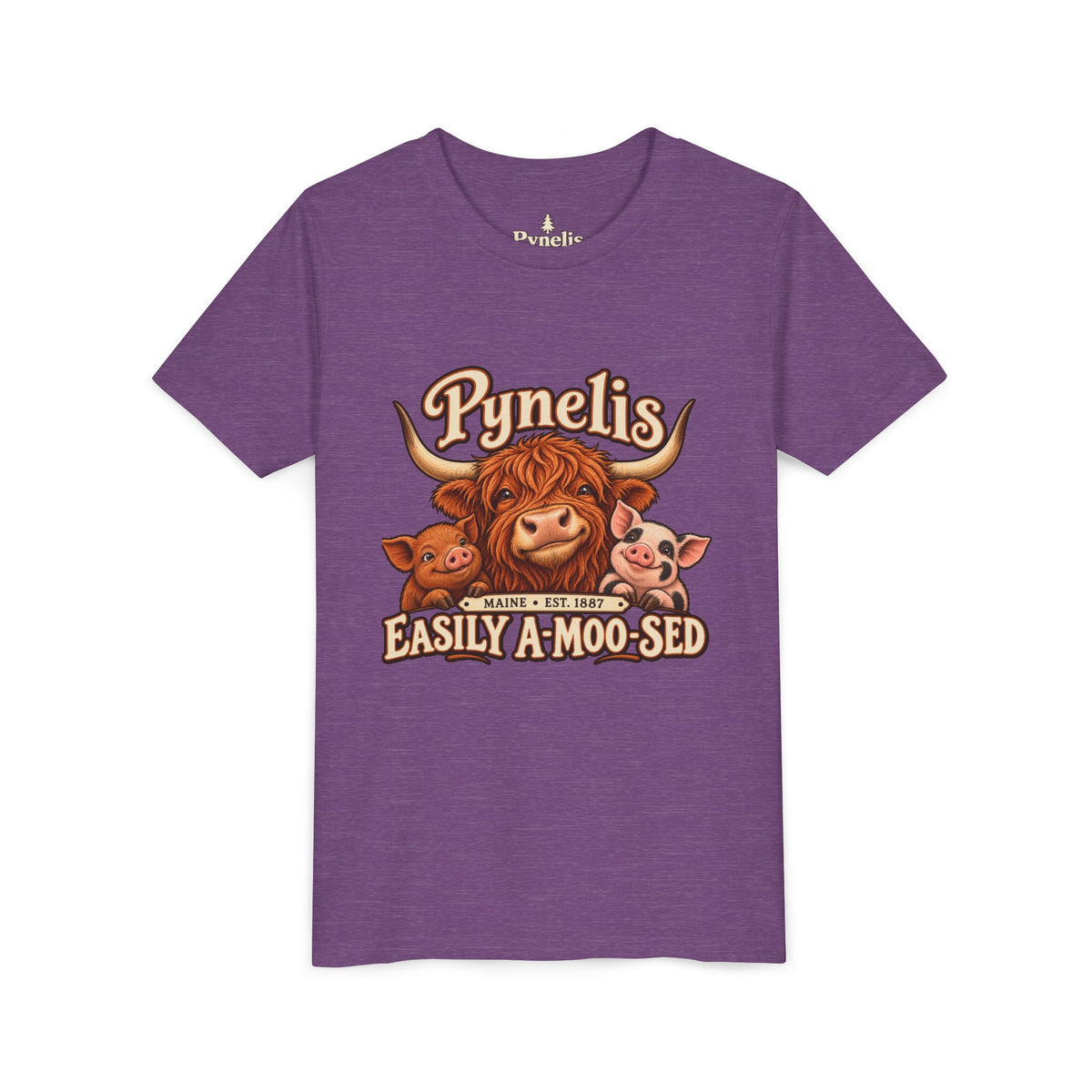 Youth Tee - "Pynelis Easily A-Moo-Sed" Funny Cow & Pig Farm Animal Shirt