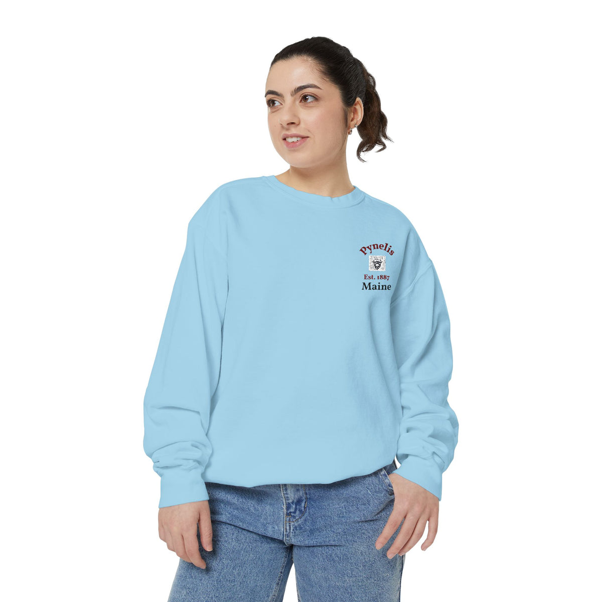 Crewneck Sweatshirt — Pynelis Maine Est 1887 Highland Graphic