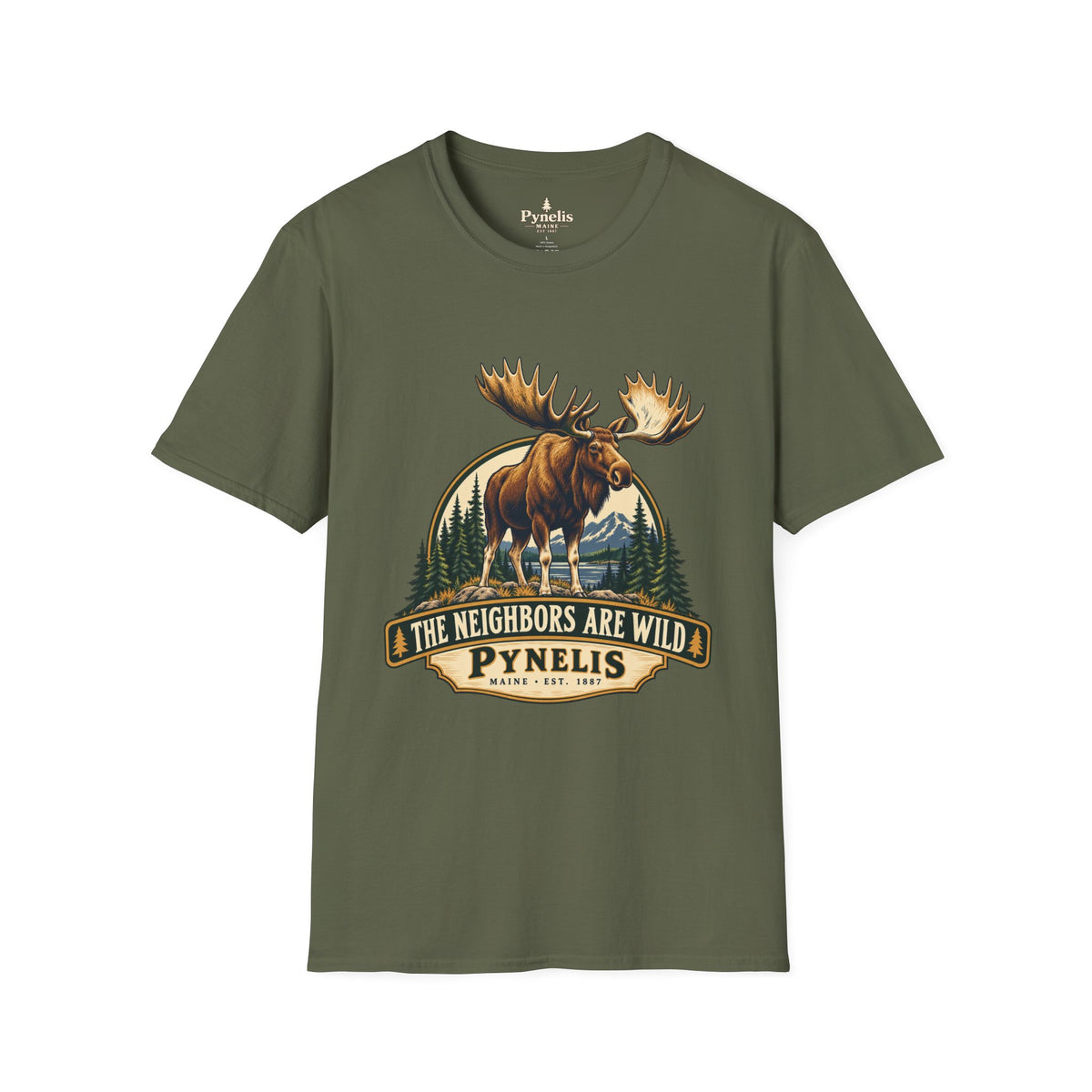 Moose Graphic T-Shirt — "The Neighbors Are Wild" Personalized Cabin Shirt