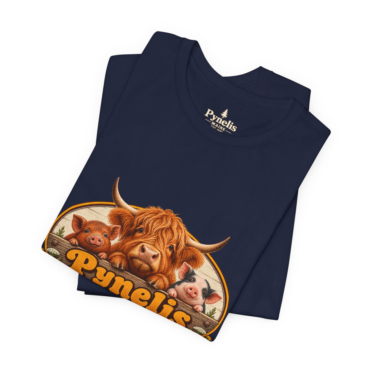 Highland Cow Farm T-Shirt — “Pynelis” Vintage Rustic Livestock Tee