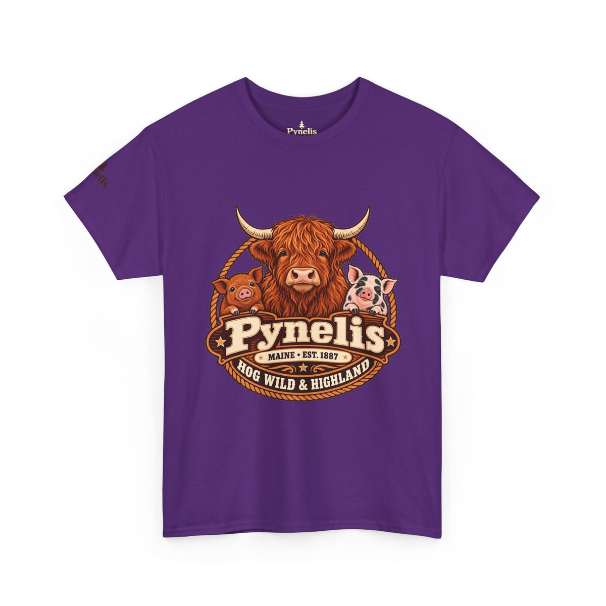 Highland Cow & Pig Farm Tee — Pynelis "Moo & Oink" Vintage Farm Logo T-Shirt