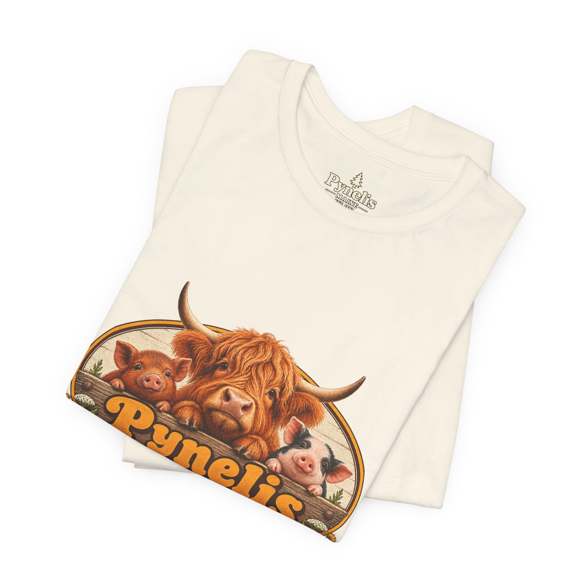 Highland Cow Farm T-Shirt — “Pynelis” Vintage Rustic Livestock Tee