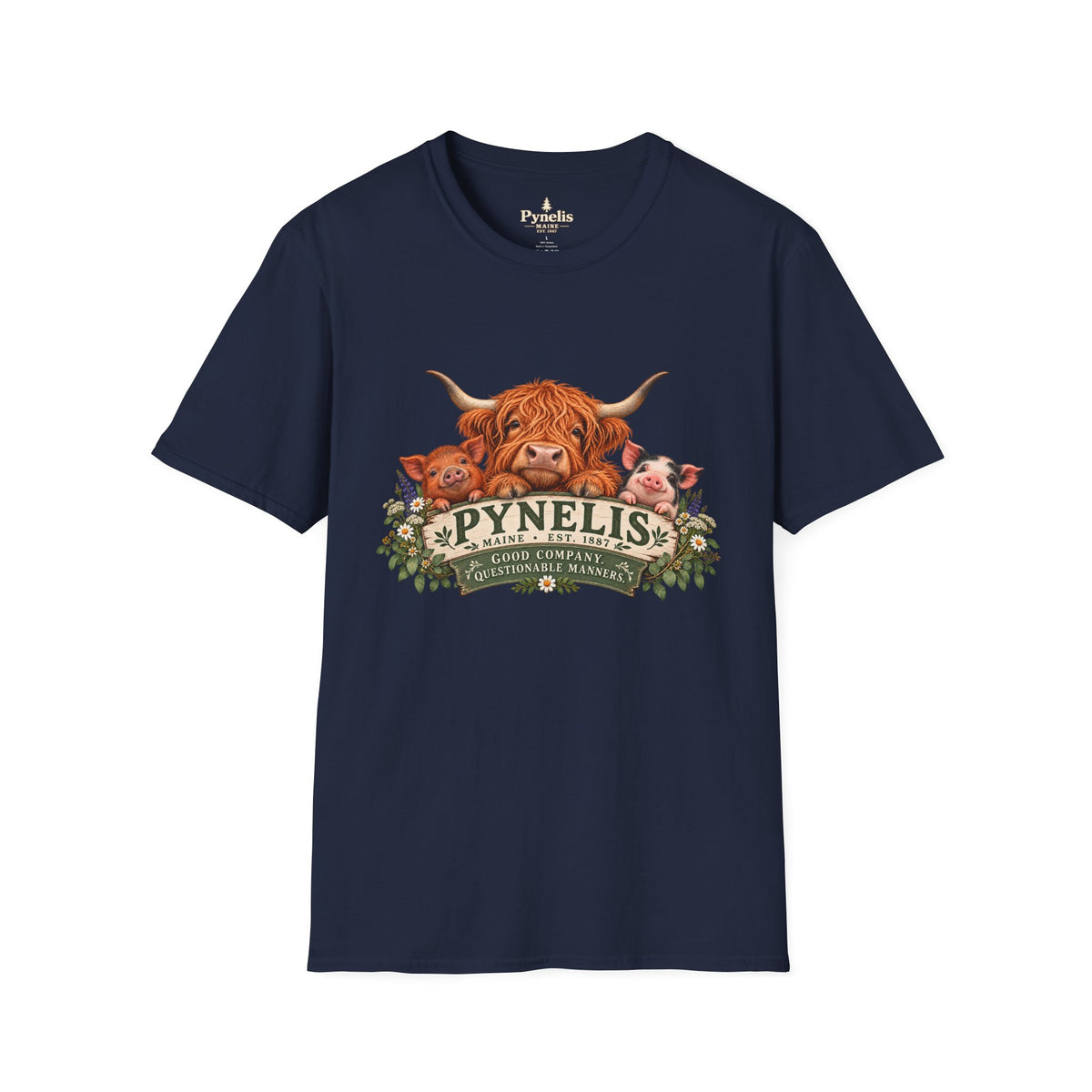 Highland Cow Family T-Shirt — "Pynelis" Floral Farm Animal Tee