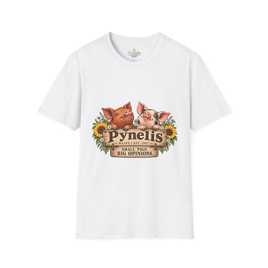 Pig Family Graphic T-Shirt — "Pynelis: Small Pigs, Big Opinions"