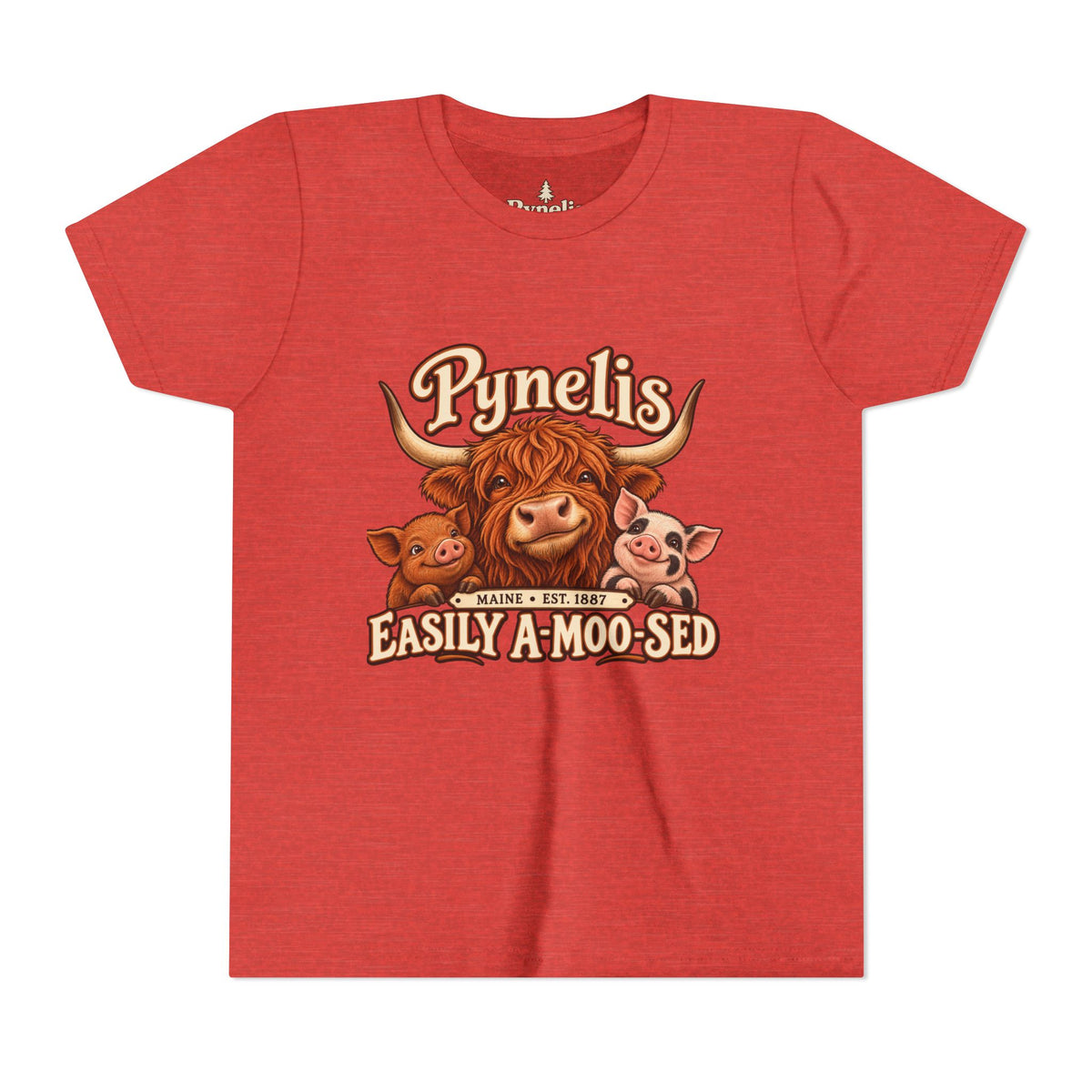 Youth Tee - "Pynelis Easily A-Moo-Sed" Funny Cow & Pig Farm Animal Shirt