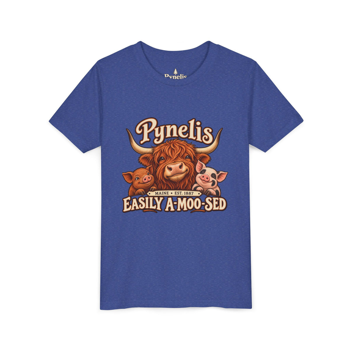 Youth Tee - "Pynelis Easily A-Moo-Sed" Funny Cow & Pig Farm Animal Shirt