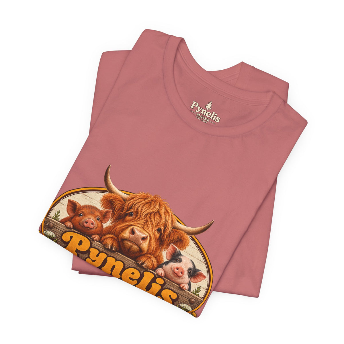 Highland Cow Farm T-Shirt — “Pynelis” Vintage Rustic Livestock Tee