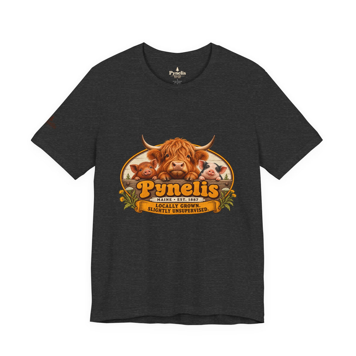 Highland Cow Farm T-Shirt — “Pynelis” Vintage Rustic Livestock Tee