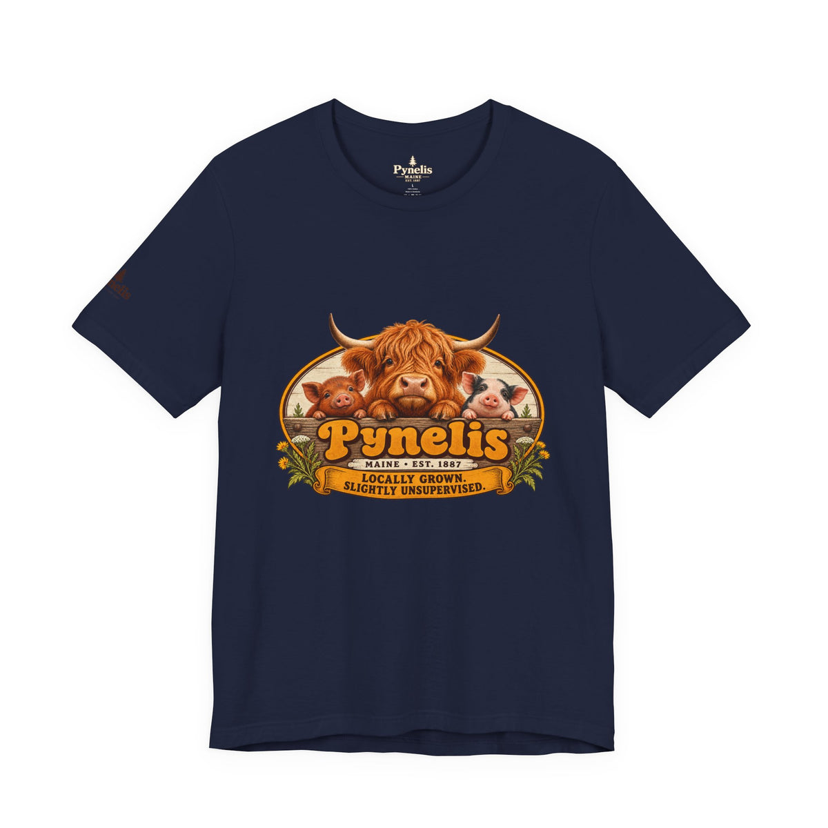Highland Cow Farm T-Shirt — “Pynelis” Vintage Rustic Livestock Tee