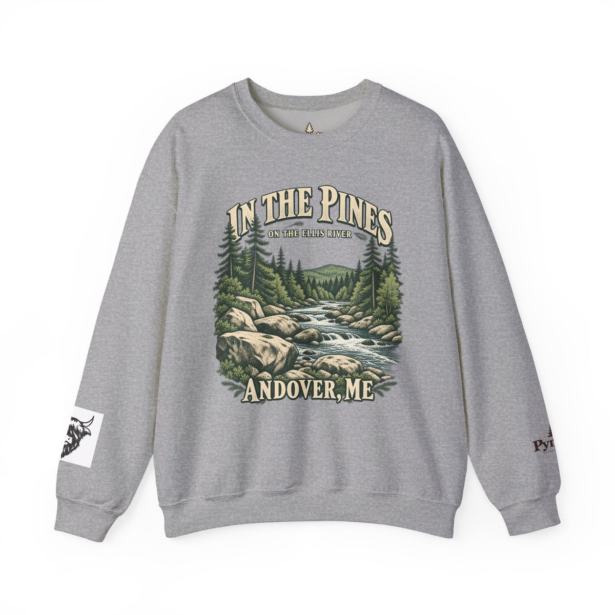 In The Pines Andover, ME Crewneck Sweatshirt — Scenic River Pine Forest Sweatshirt