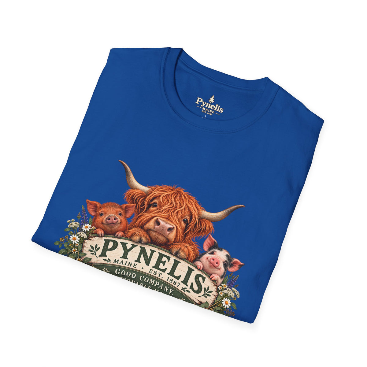 Highland Cow Family T-Shirt — "Pynelis" Floral Farm Animal Tee