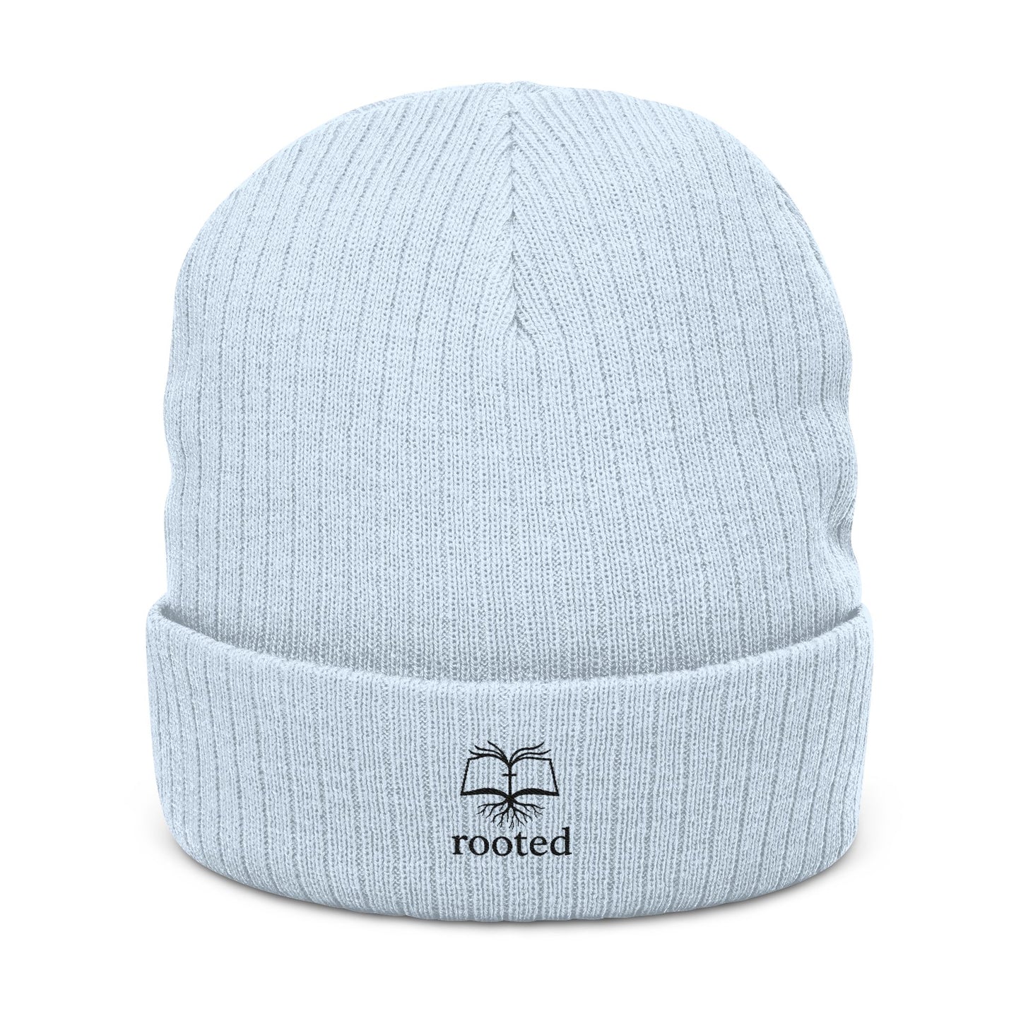 Rooted Ribbed Knit Beanie — Embroidered Tree Logo Winter Hat