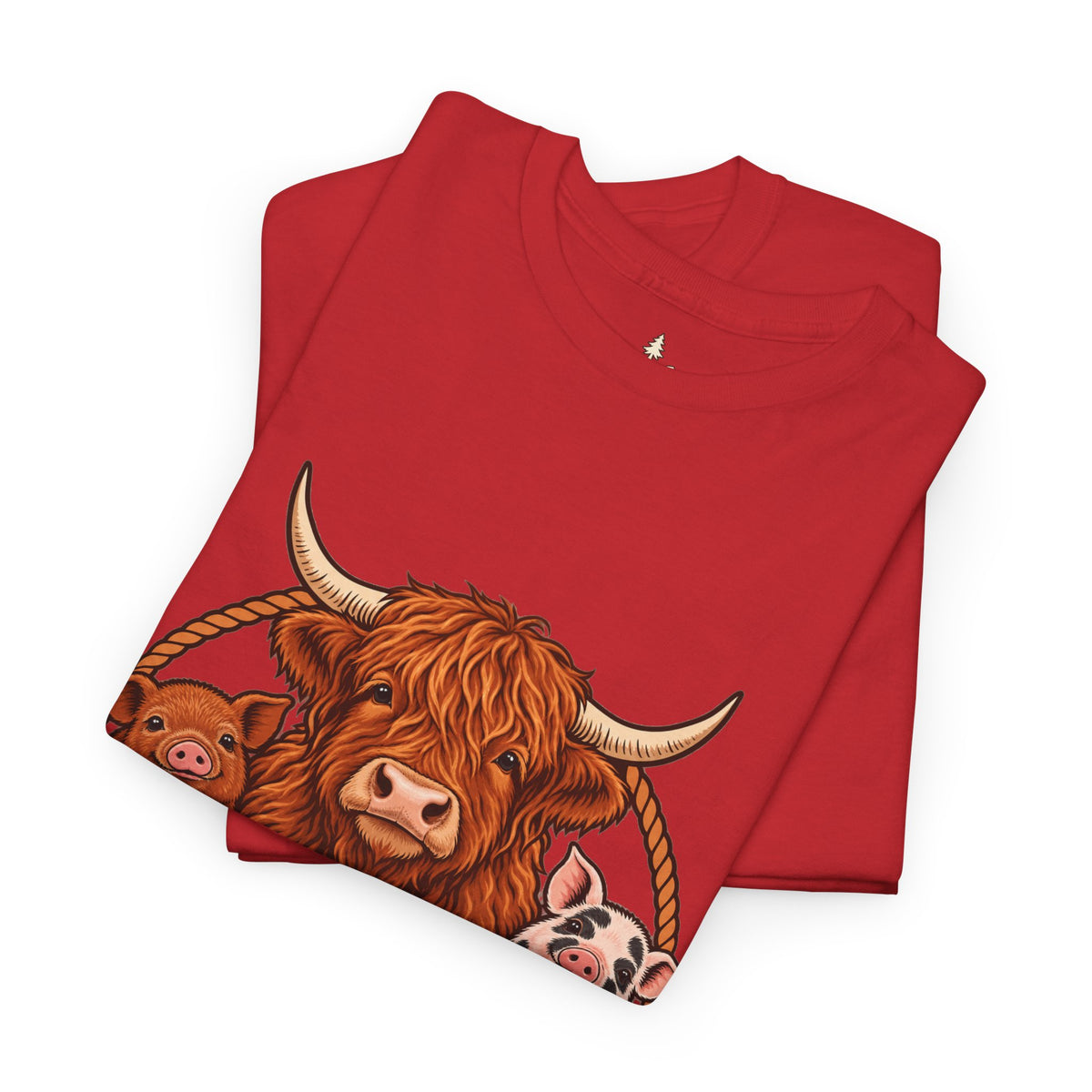 Highland Cow & Pig Farm Tee — Pynelis "Moo & Oink" Vintage Farm Logo T-Shirt