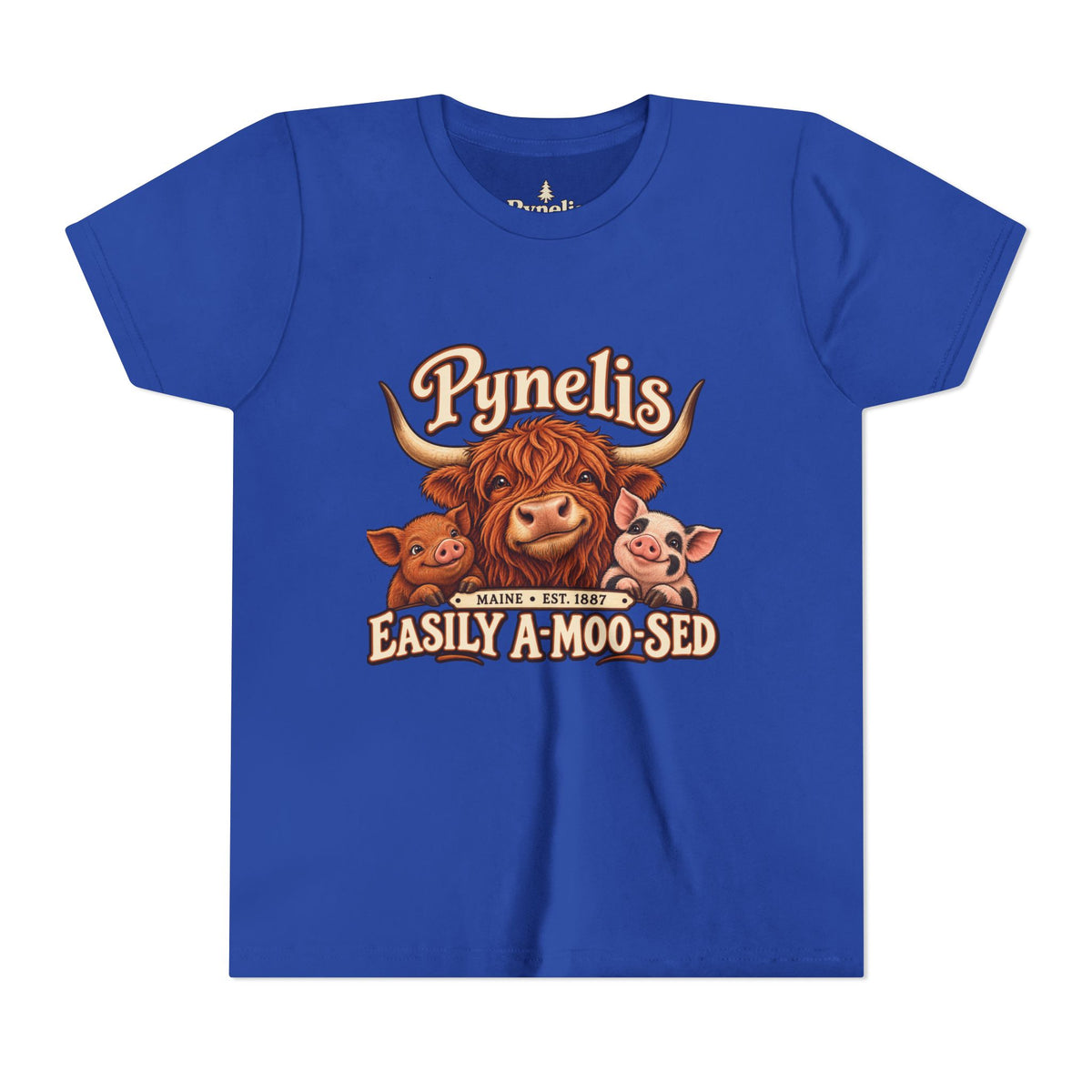 Youth Tee - "Pynelis Easily A-Moo-Sed" Funny Cow & Pig Farm Animal Shirt