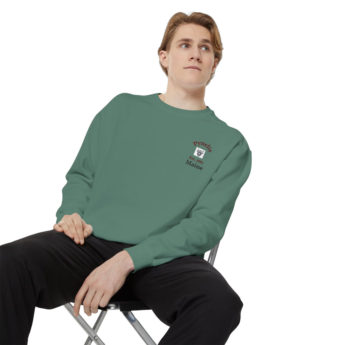 Crewneck Sweatshirt — Pynelis Maine Est 1887 Highland Graphic