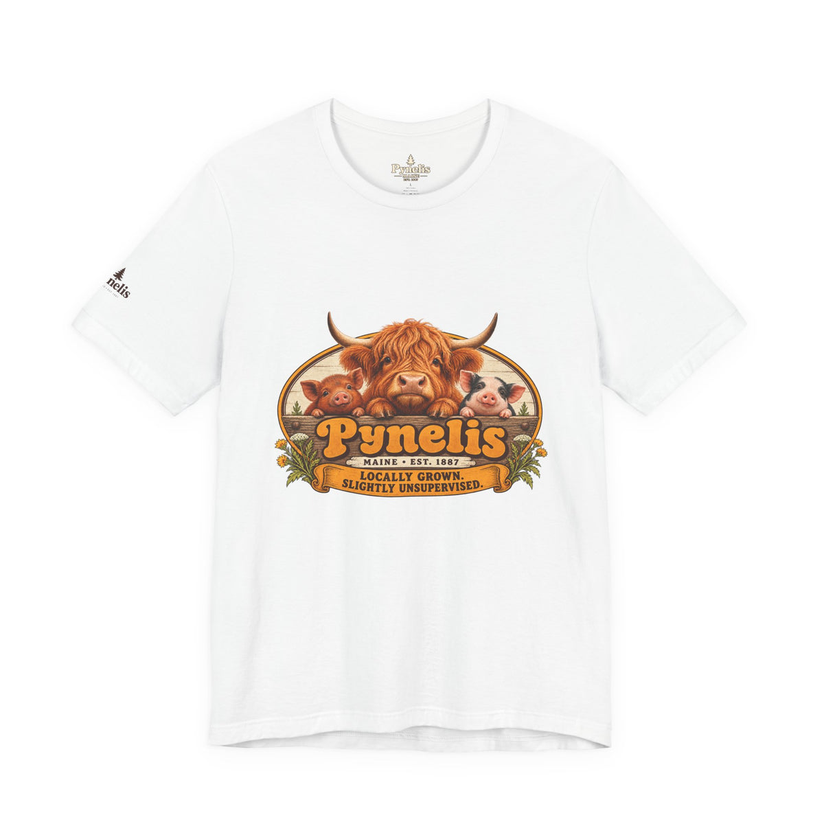 Highland Cow Farm T-Shirt — “Pynelis” Vintage Rustic Livestock Tee