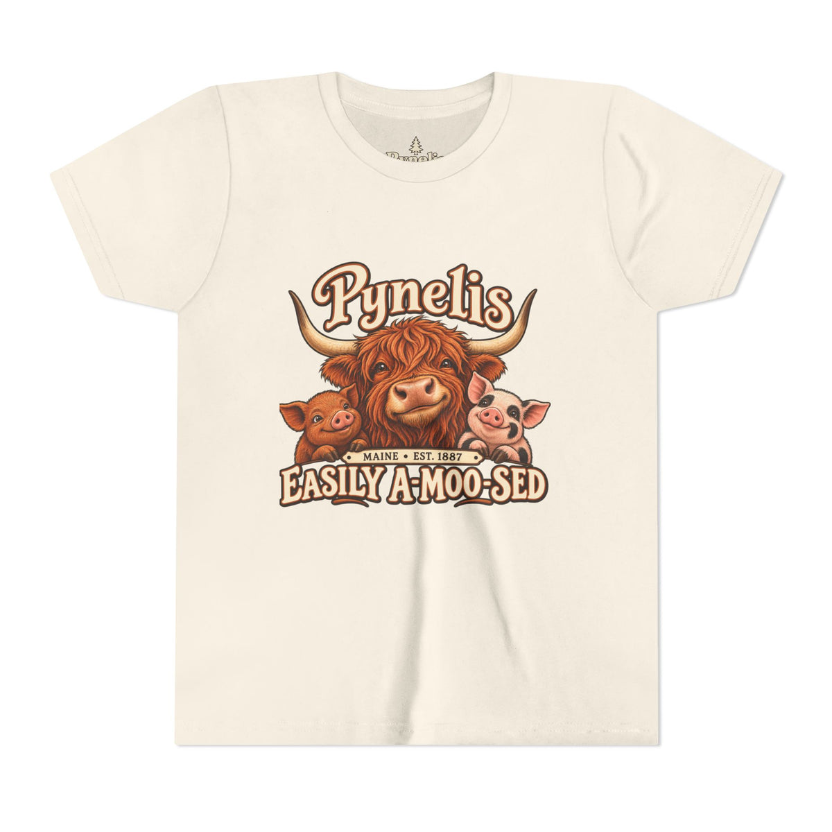 Youth Tee - "Pynelis Easily A-Moo-Sed" Funny Cow & Pig Farm Animal Shirt