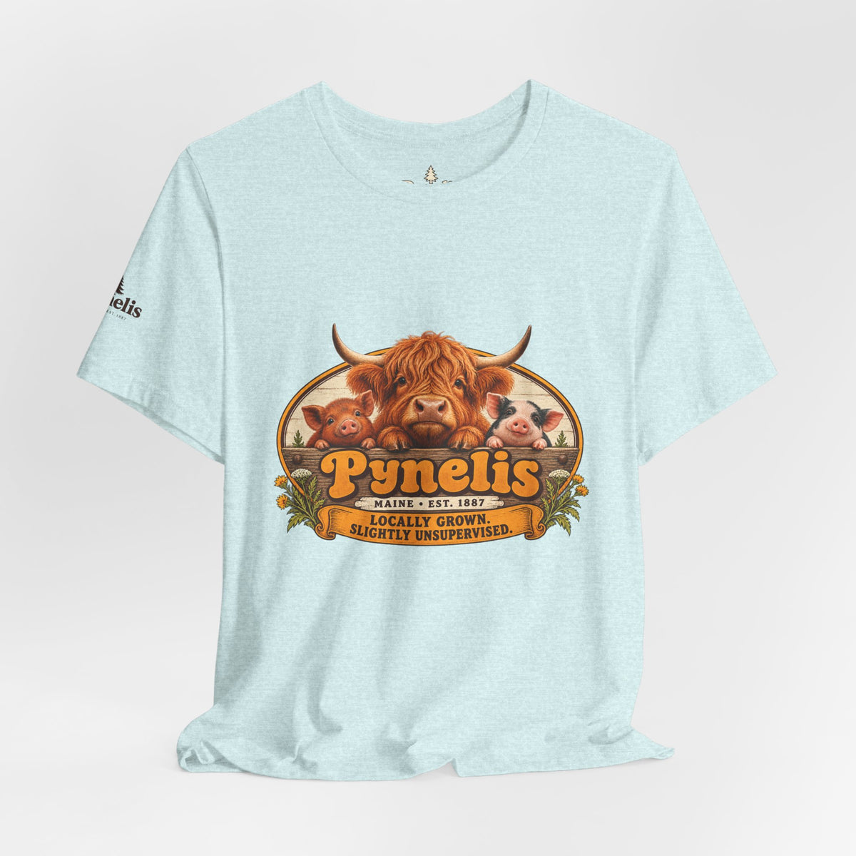 Highland Cow Farm T-Shirt — “Pynelis” Vintage Rustic Livestock Tee
