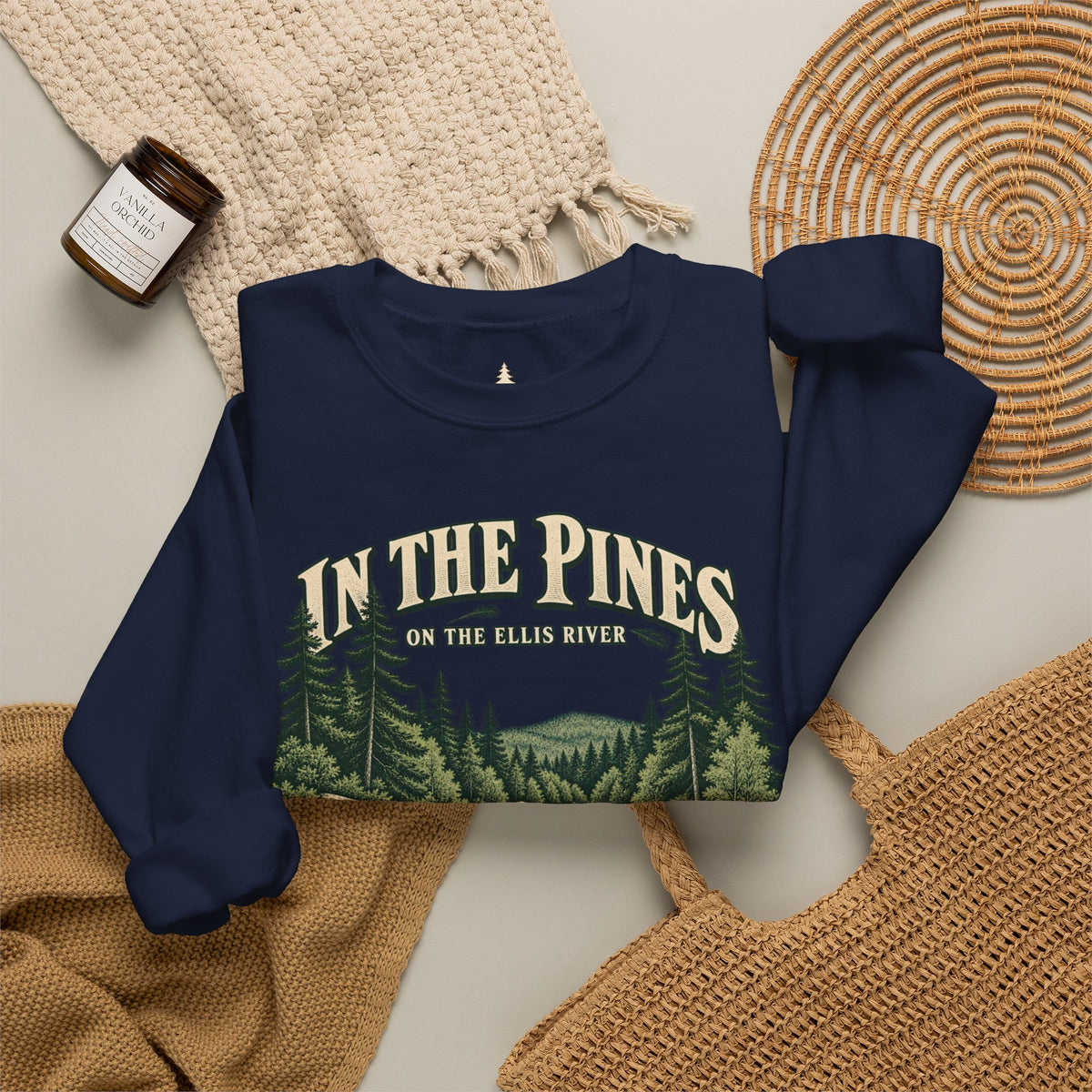 In The Pines Andover, ME Crewneck Sweatshirt — Scenic River Pine Forest Sweatshirt