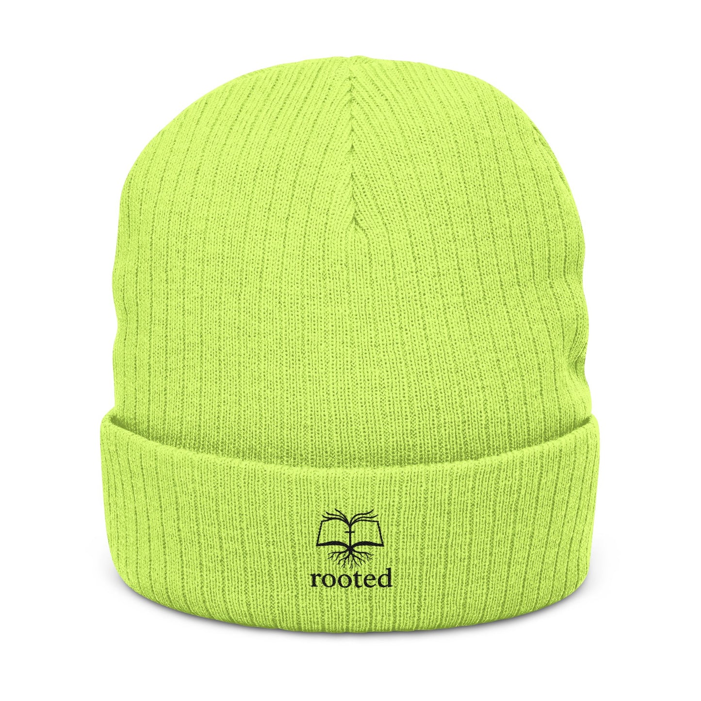 Rooted Ribbed Knit Beanie — Embroidered Tree Logo Winter Hat