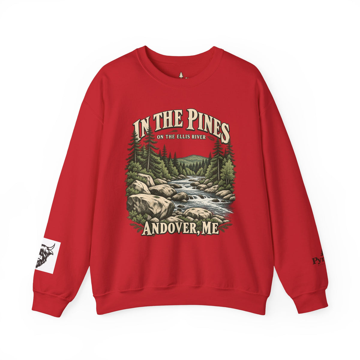 In The Pines Andover, ME Crewneck Sweatshirt — Scenic River Pine Forest Sweatshirt