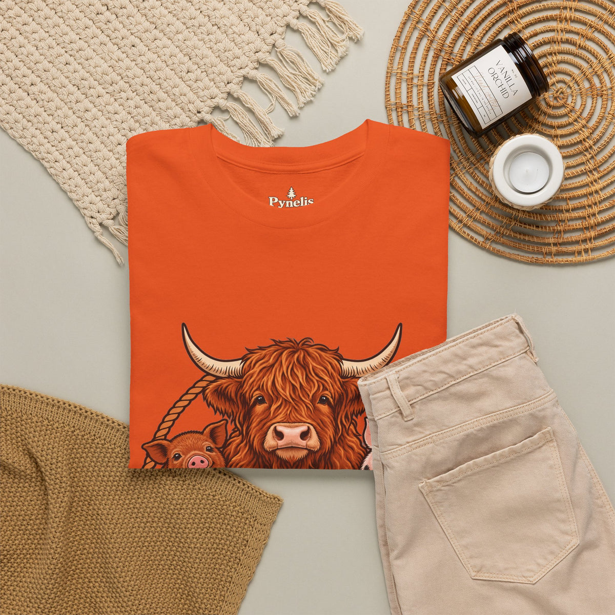 Highland Cow & Pig Farm Tee — Pynelis "Moo & Oink" Vintage Farm Logo T-Shirt