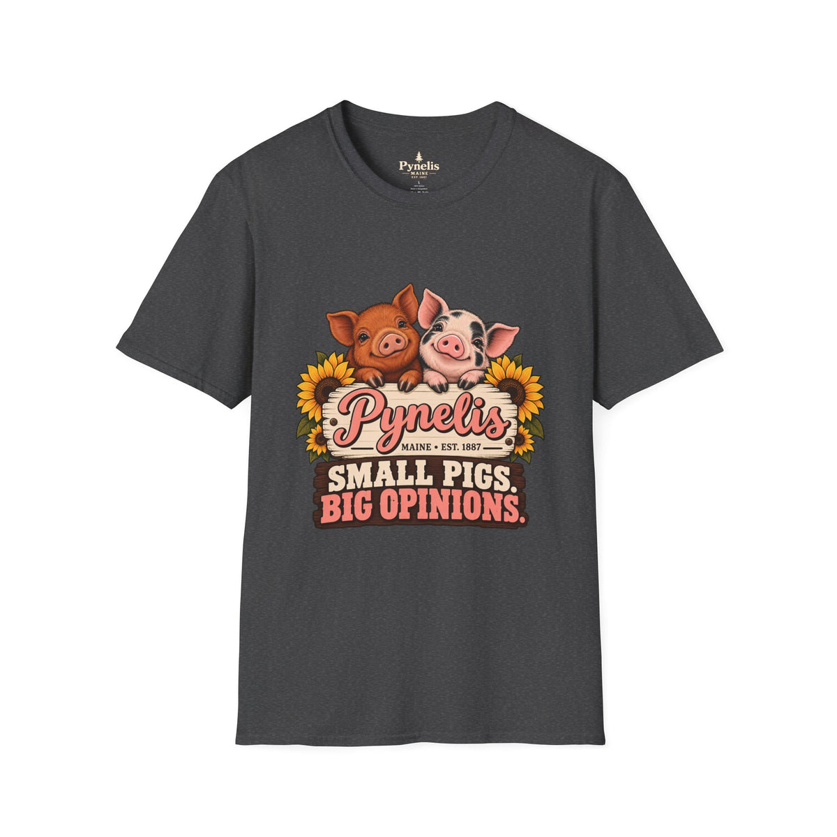 Small Pigs, Big Opinions T-Shirt — Cute Pig Cartoon Tee with Sunflowers
