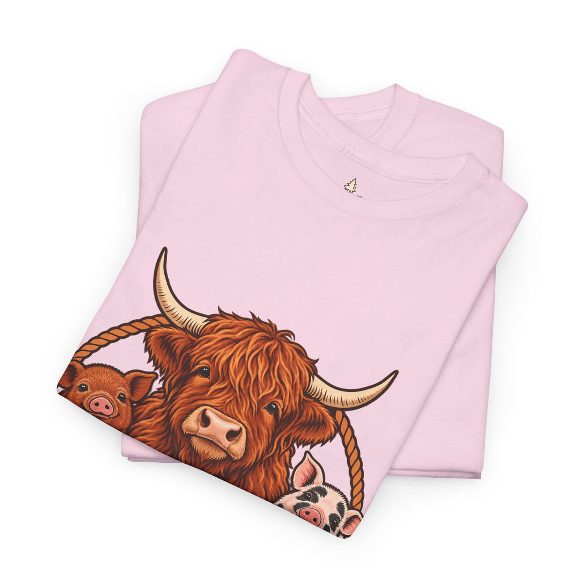 Highland Cow & Pig Farm Tee — Pynelis "Moo & Oink" Vintage Farm Logo T-Shirt