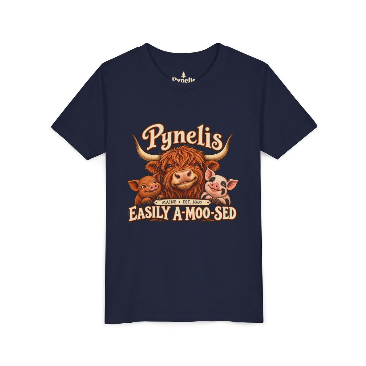 Youth Tee - "Pynelis Easily A-Moo-Sed" Funny Cow & Pig Farm Animal Shirt
