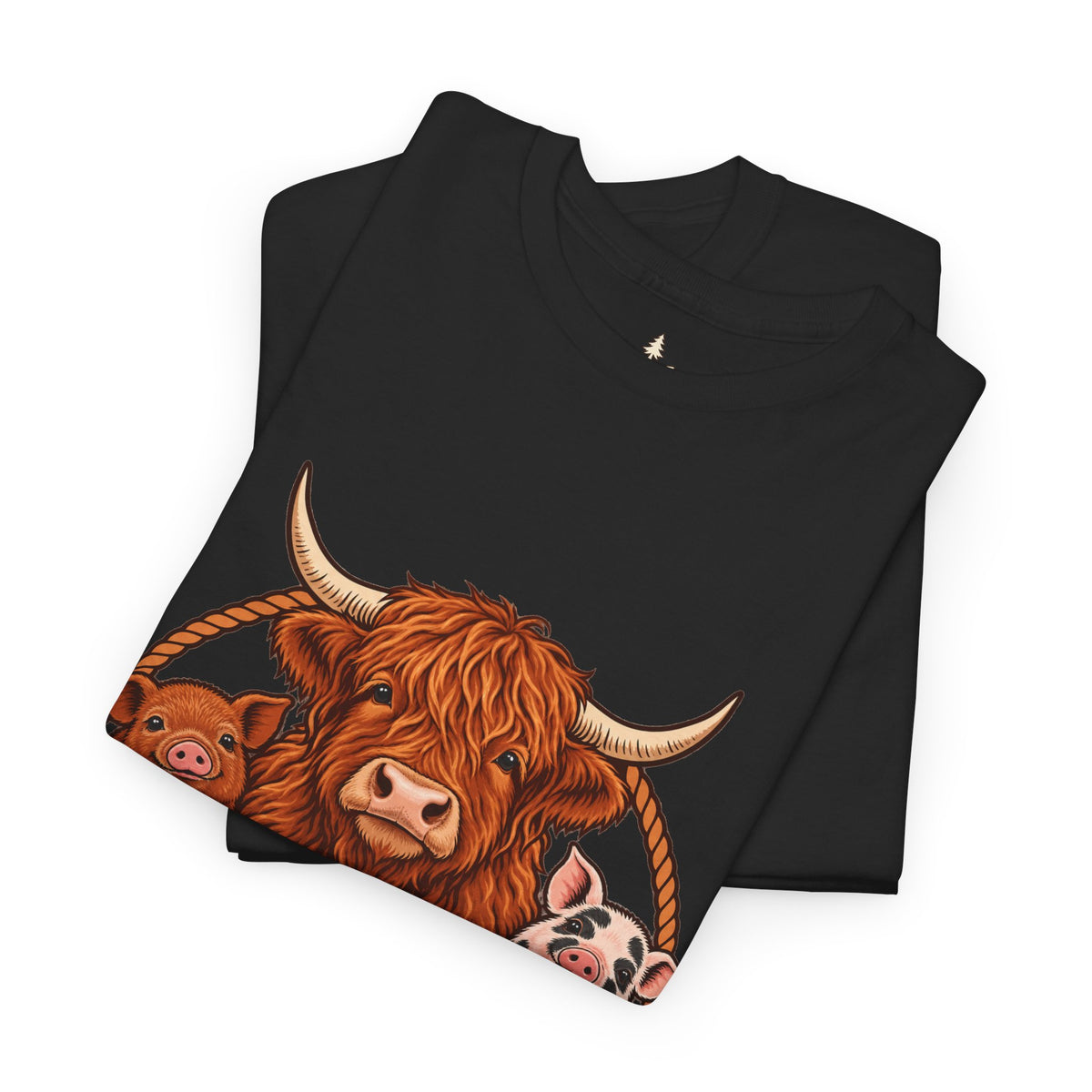Highland Cow & Pig Farm Tee — Pynelis "Moo & Oink" Vintage Farm Logo T-Shirt