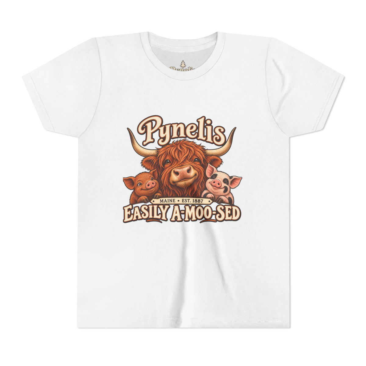 Youth Tee - "Pynelis Easily A-Moo-Sed" Funny Cow & Pig Farm Animal Shirt