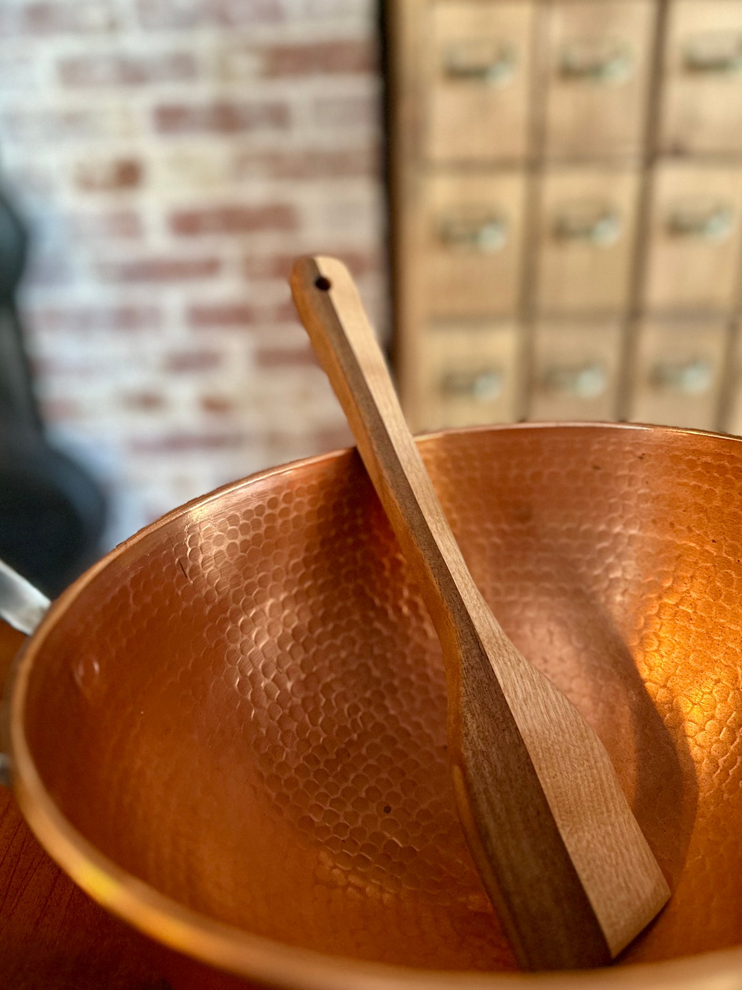 Hand Carved African Walnut and Maine Harvested Flame Birch Slanted Spatula