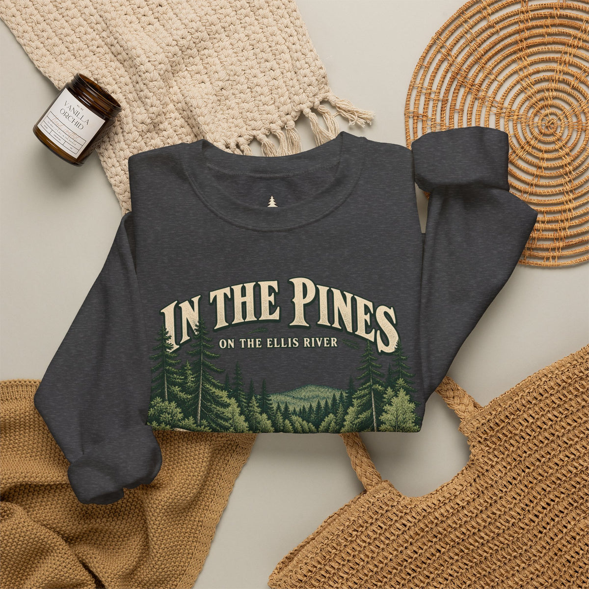 In The Pines Andover, ME Crewneck Sweatshirt — Scenic River Pine Forest Sweatshirt