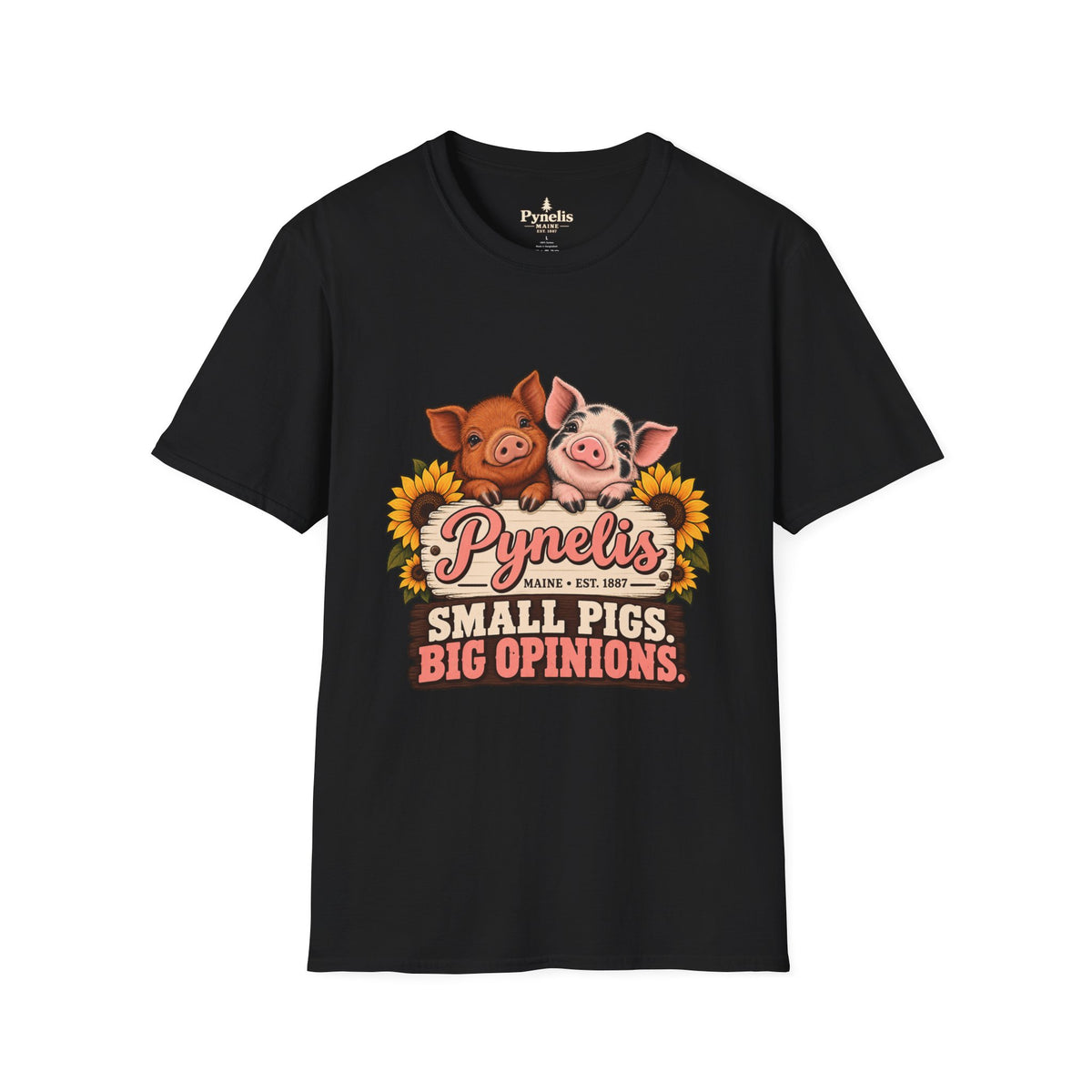 Small Pigs, Big Opinions T-Shirt — Cute Pig Cartoon Tee with Sunflowers