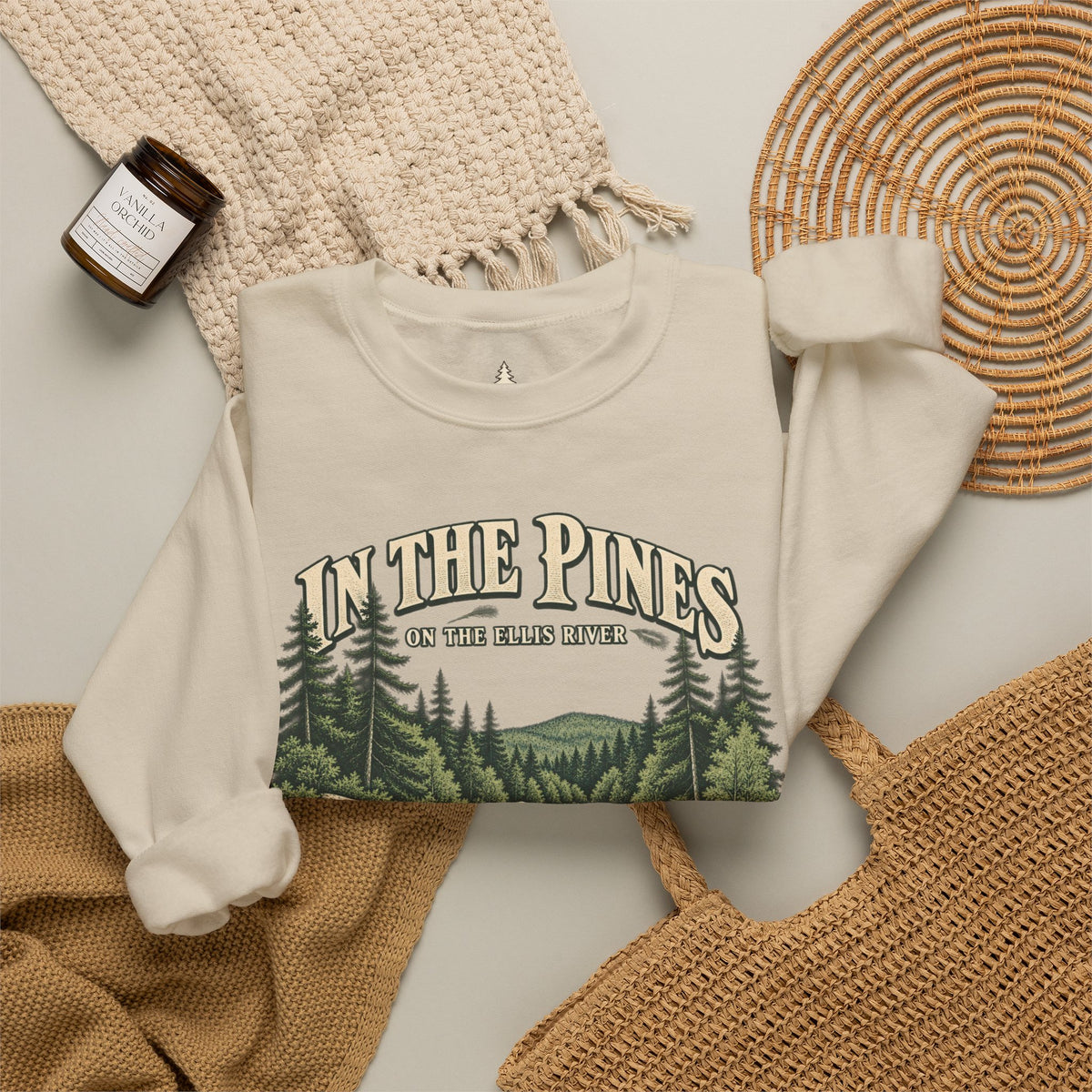 In The Pines Andover, ME Crewneck Sweatshirt — Scenic River Pine Forest Sweatshirt