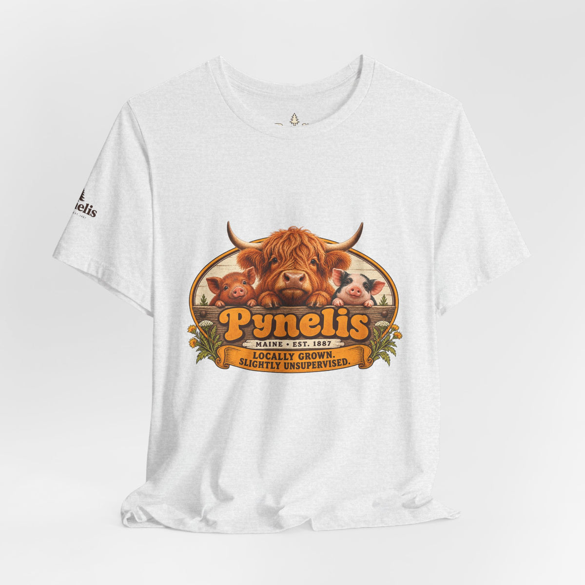 Highland Cow Farm T-Shirt — “Pynelis” Vintage Rustic Livestock Tee