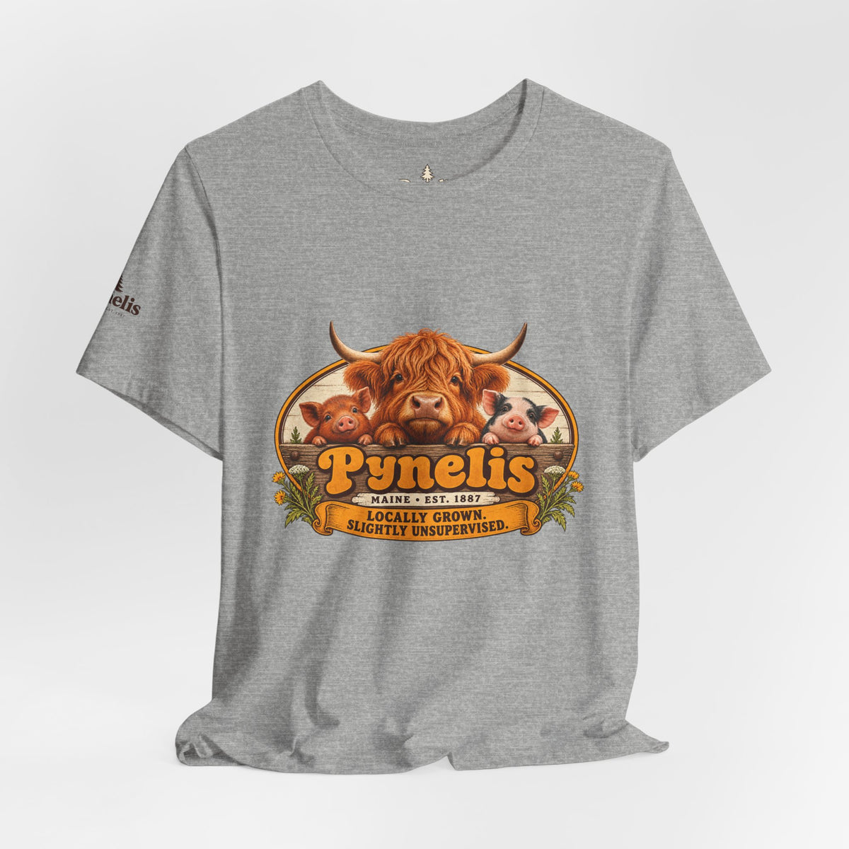Highland Cow Farm T-Shirt — “Pynelis” Vintage Rustic Livestock Tee