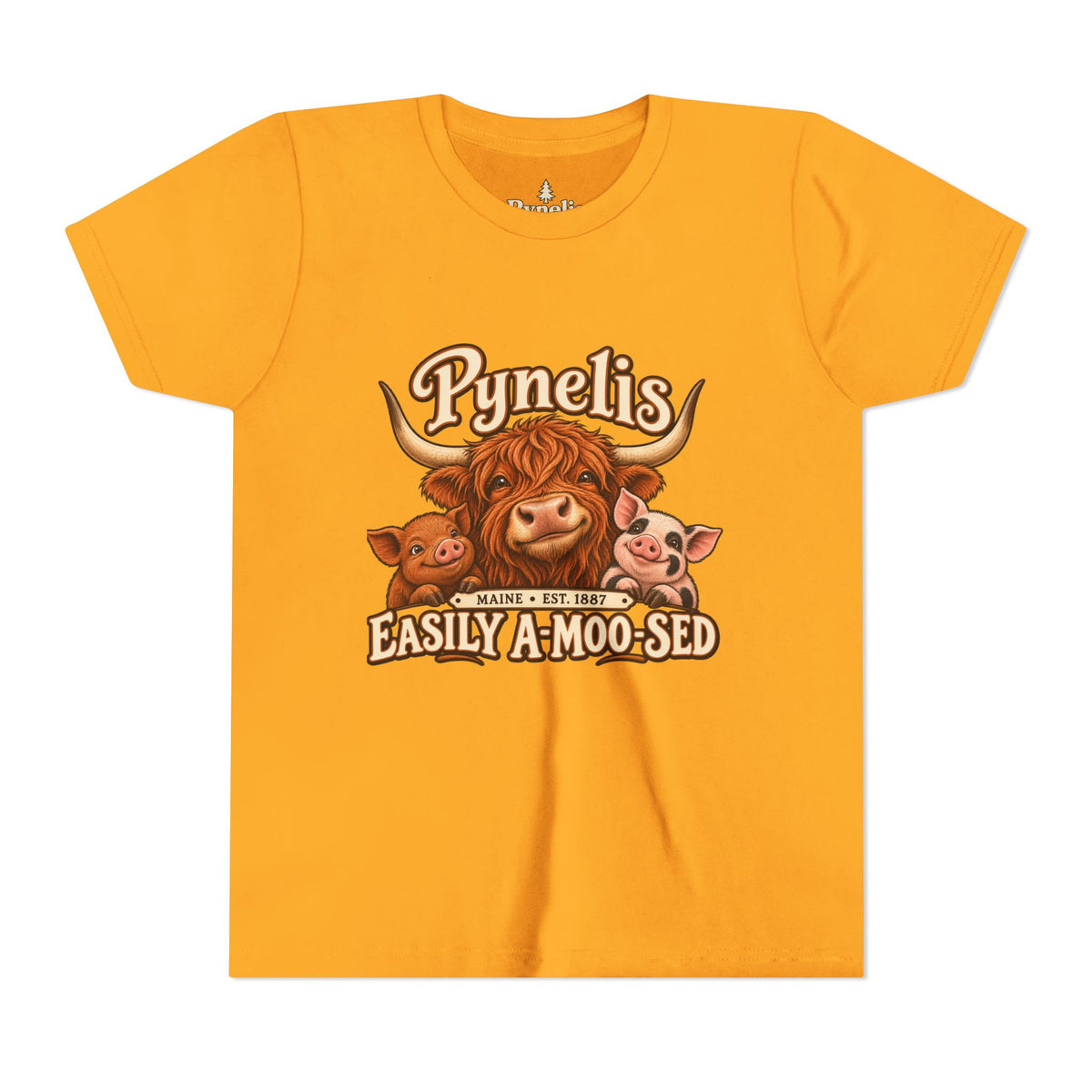 Youth Tee - "Pynelis Easily A-Moo-Sed" Funny Cow & Pig Farm Animal Shirt
