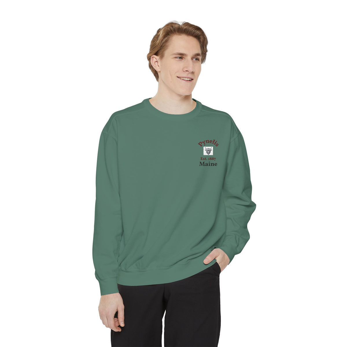 Crewneck Sweatshirt — Pynelis Maine Est 1887 Highland Graphic
