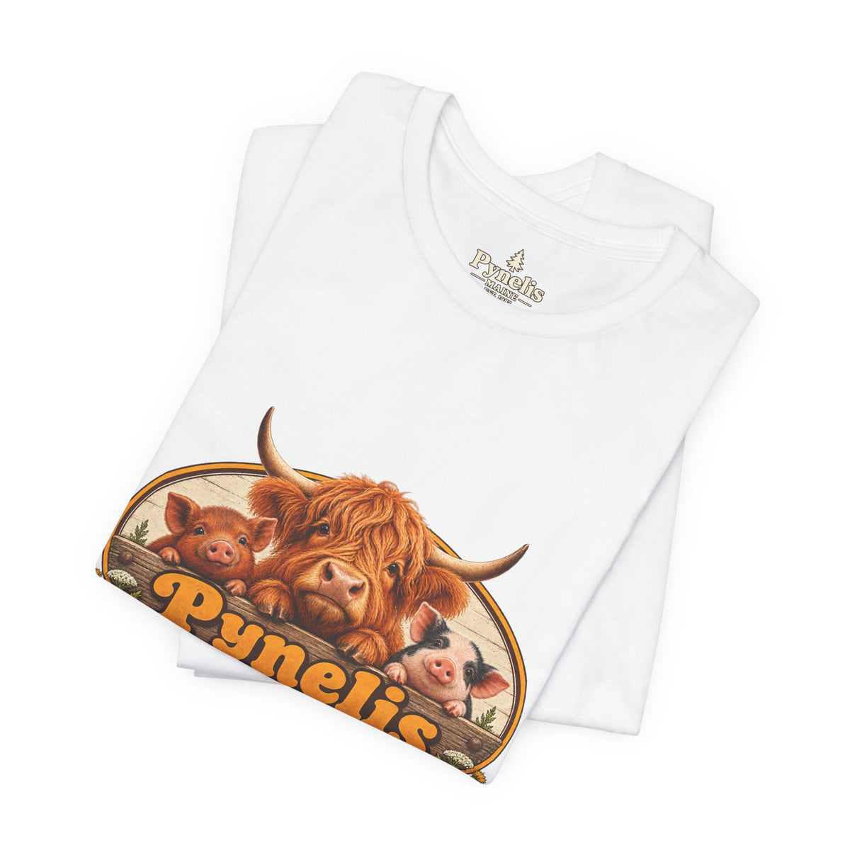Highland Cow Farm T-Shirt — “Pynelis” Vintage Rustic Livestock Tee